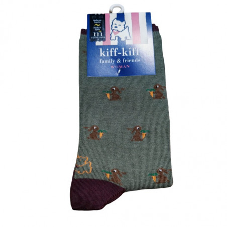 Calcetín Kiff Kiff verde estampado pato mujer