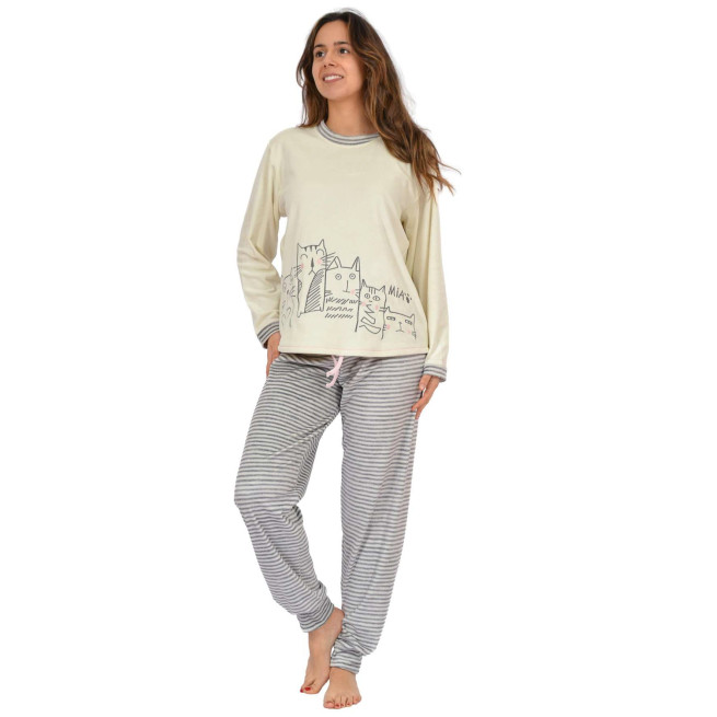 Pijama Mujer de terciopelo elástico SONIA 3038 Gatos | Mercería de Chamberí